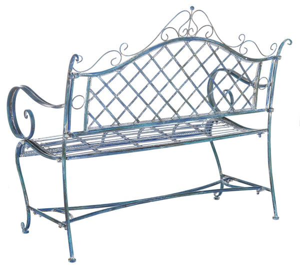 Safavieh ABNER Elegant Parisian Inspired Garden Bench with Delicate Scrollwork for Outdoor Living Spaces Mossy Blue / - PAT5017C