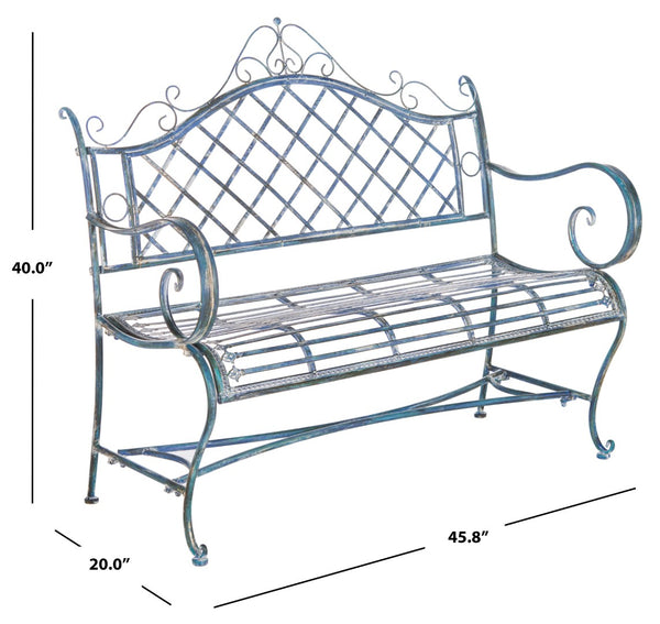 Safavieh ABNER Elegant Parisian Inspired Garden Bench with Delicate Scrollwork for Outdoor Living Spaces Mossy Blue / - PAT5017C