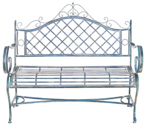 Safavieh ABNER Elegant Parisian Inspired Garden Bench with Delicate Scrollwork for Outdoor Living Spaces Mossy Blue / - PAT5017C