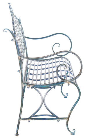 Safavieh ABNER Elegant Parisian Inspired Garden Bench with Delicate Scrollwork for Outdoor Living Spaces Mossy Blue / - PAT5017C