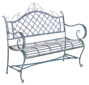 Safavieh ABNER Elegant Parisian Inspired Garden Bench with Delicate Scrollwork for Outdoor Living Spaces Mossy Blue / - PAT5017C