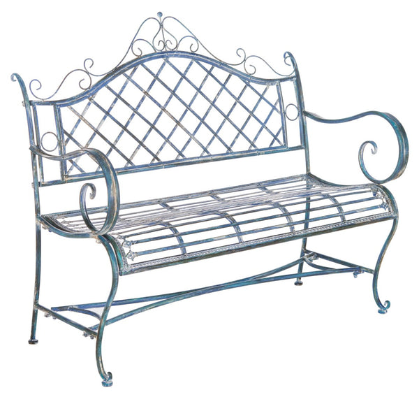 Safavieh ABNER Elegant Parisian Inspired Garden Bench with Delicate Scrollwork for Outdoor Living Spaces Mossy Blue / - PAT5017C