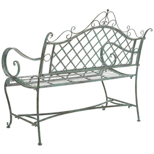 Safavieh Abner Wrought Iron 45.75 Inch W Outdoor Garden Bench XII23 Antique Green Iron PAT5017D