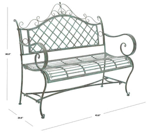 Safavieh Abner Wrought Iron 45.75 Inch W Outdoor Garden Bench XII23 Antique Green Iron PAT5017D