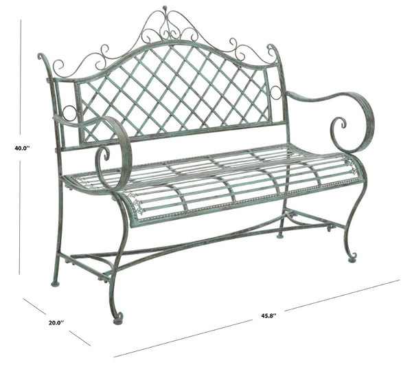 Safavieh Abner Wrought Iron 45.75 Inch W Outdoor Garden Bench XII23 Antique Green Iron PAT5017D