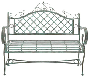 Safavieh Abner Wrought Iron 45.75 Inch W Outdoor Garden Bench XII23 Antique Green Iron PAT5017D