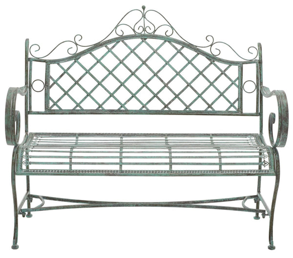 Safavieh Abner Wrought Iron 45.75 Inch W Outdoor Garden Bench XII23 Antique Green Iron PAT5017D