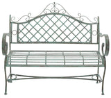 Safavieh Abner Wrought Iron 45.75 Inch W Outdoor Garden Bench XII23 Antique Green Iron PAT5017D