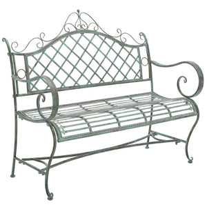 Safavieh Abner Wrought Iron 45.75 Inch W Outdoor Garden Bench XII23 Antique Green Iron PAT5017D