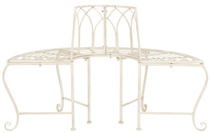 Safavieh ABIA Tree Bench - Elegant Wrought-Iron Scrollwork for Timeless Outdoor Charm and Relaxation Space Distressed White / - PAT5018A
