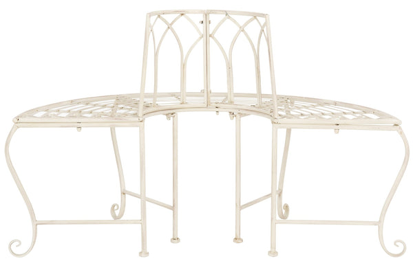 Safavieh ABIA Tree Bench - Elegant Wrought-Iron Scrollwork for Timeless Outdoor Charm and Relaxation Space Distressed White / - PAT5018A