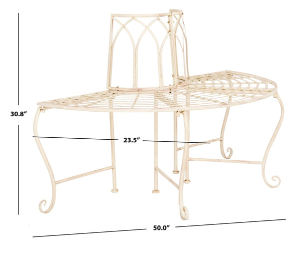 Safavieh ABIA Tree Bench - Elegant Wrought-Iron Scrollwork for Timeless Outdoor Charm and Relaxation Space Distressed White / - PAT5018A