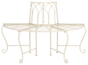 Safavieh ABIA Tree Bench - Elegant Wrought-Iron Scrollwork for Timeless Outdoor Charm and Relaxation Space Distressed White / - PAT5018A