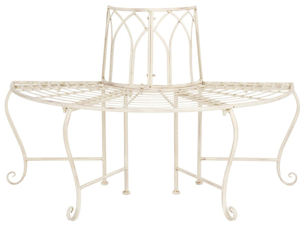 Safavieh ABIA Tree Bench - Elegant Wrought-Iron Scrollwork for Timeless Outdoor Charm and Relaxation Space Distressed White / - PAT5018A