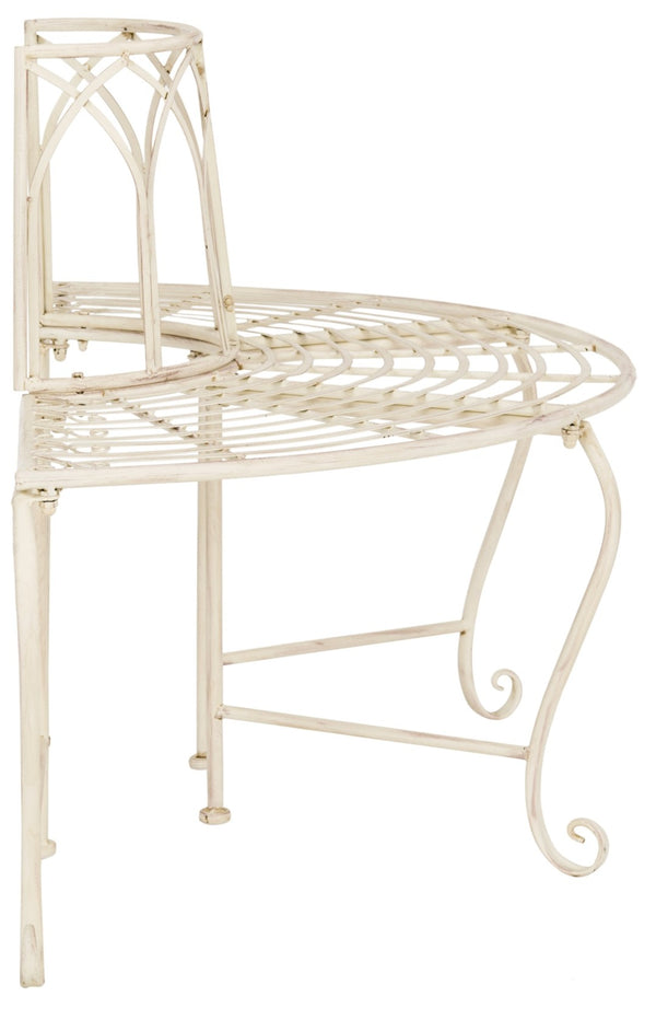 Safavieh ABIA Tree Bench - Elegant Wrought-Iron Scrollwork for Timeless Outdoor Charm and Relaxation Space Distressed White / - PAT5018A