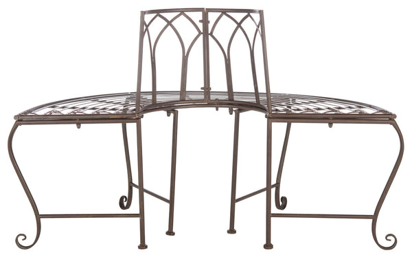Safavieh ABIA Tree Bench - Elegant Wrought-Iron Scrollwork for Timeless Outdoor Charm and Relaxation Space Rustic Brown PAT5018B
