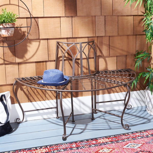 Safavieh ABIA Tree Bench - Elegant Wrought-Iron Scrollwork for Timeless Outdoor Charm and Relaxation Space Rustic Brown PAT5018B