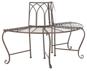 Safavieh ABIA Tree Bench - Elegant Wrought-Iron Scrollwork for Timeless Outdoor Charm and Relaxation Space Rustic Brown PAT5018B