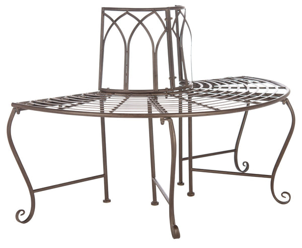Safavieh ABIA Tree Bench - Elegant Wrought-Iron Scrollwork for Timeless Outdoor Charm and Relaxation Space Rustic Brown PAT5018B