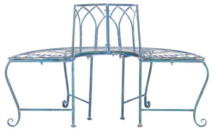 Safavieh ABIA Tree Bench - Elegant Wrought-Iron Scrollwork for Timeless Outdoor Charm and Relaxation Space Mossy Blue / - PAT5018C