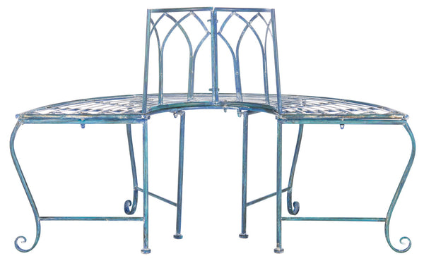 Safavieh ABIA Tree Bench - Elegant Wrought-Iron Scrollwork for Timeless Outdoor Charm and Relaxation Space Mossy Blue / - PAT5018C