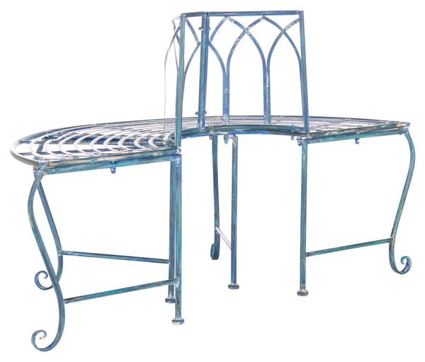 Safavieh ABIA Tree Bench - Elegant Wrought-Iron Scrollwork for Timeless Outdoor Charm and Relaxation Space Mossy Blue / - PAT5018C