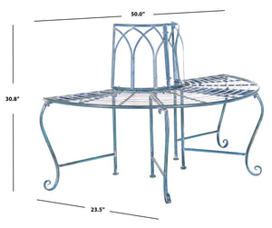 Safavieh ABIA Tree Bench - Elegant Wrought-Iron Scrollwork for Timeless Outdoor Charm and Relaxation Space Mossy Blue / - PAT5018C