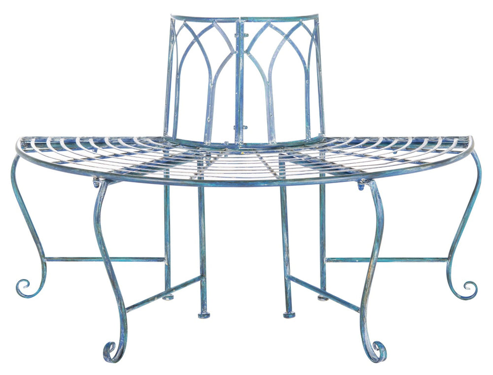 Safavieh ABIA Tree Bench - Elegant Wrought-Iron Scrollwork for Timeless Outdoor Charm and Relaxation Space Mossy Blue / - PAT5018C