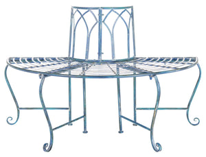Safavieh ABIA Tree Bench - Elegant Wrought-Iron Scrollwork for Timeless Outdoor Charm and Relaxation Space Mossy Blue / - PAT5018C
