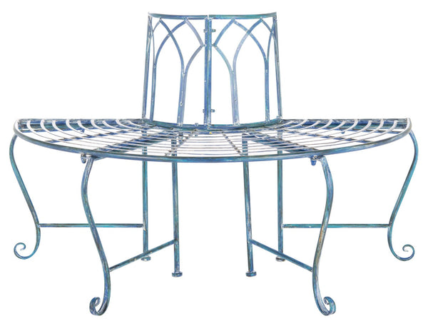 Safavieh ABIA Tree Bench - Elegant Wrought-Iron Scrollwork for Timeless Outdoor Charm and Relaxation Space Mossy Blue / - PAT5018C