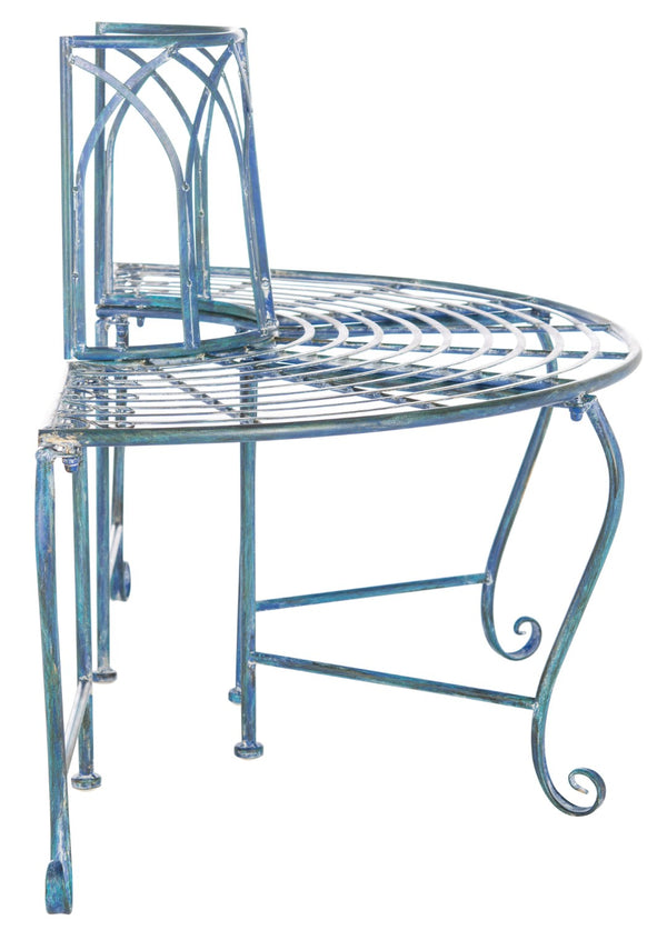 Safavieh ABIA Tree Bench - Elegant Wrought-Iron Scrollwork for Timeless Outdoor Charm and Relaxation Space Mossy Blue / - PAT5018C