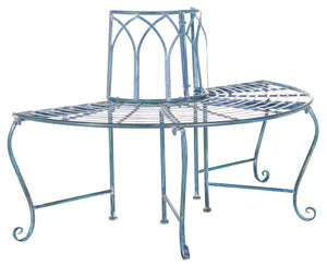 Safavieh ABIA Tree Bench - Elegant Wrought-Iron Scrollwork for Timeless Outdoor Charm and Relaxation Space Mossy Blue / - PAT5018C