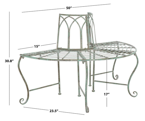 Safavieh ABIA Tree Bench - Elegant Wrought-Iron Scrollwork for Timeless Outdoor Charm and Relaxation Space Antique Dark Green / - PAT5018D
