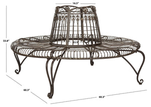 Safavieh ALLY Elegant Tree Bench with Classic Scrollwork - Timeless Iron Seating for Gardens & Patios Rustic Brown PAT5019A