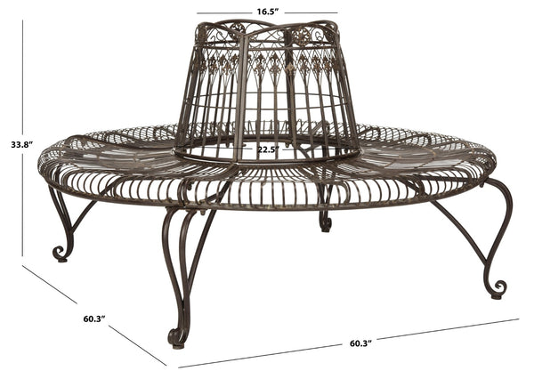 Safavieh ALLY Elegant Tree Bench with Classic Scrollwork - Timeless Iron Seating for Gardens & Patios Rustic Brown PAT5019A