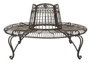 Safavieh ALLY Elegant Tree Bench with Classic Scrollwork - Timeless Iron Seating for Gardens & Patios Rustic Brown PAT5019A