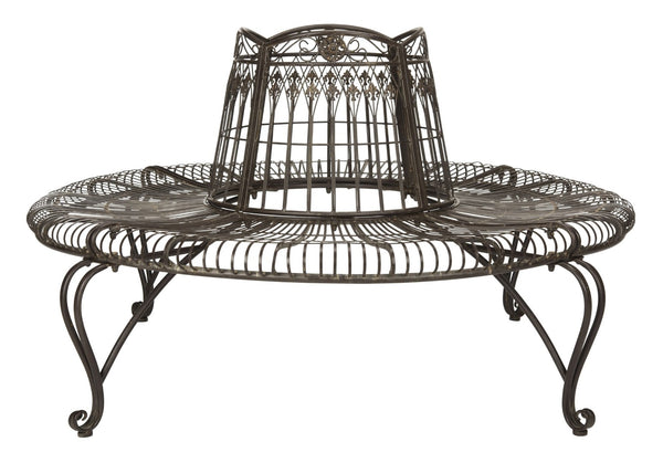 Safavieh ALLY Elegant Tree Bench with Classic Scrollwork - Timeless Iron Seating for Gardens & Patios Rustic Brown PAT5019A