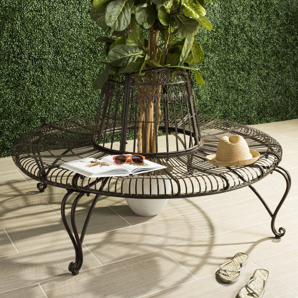 Safavieh ALLY Elegant Tree Bench with Classic Scrollwork - Timeless Iron Seating for Gardens & Patios Rustic Brown PAT5019A