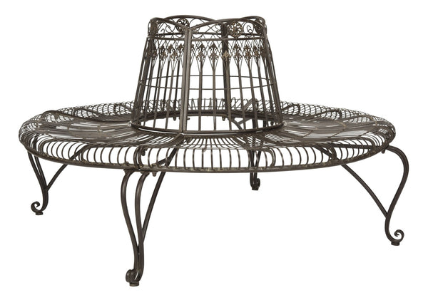 Safavieh ALLY Elegant Tree Bench with Classic Scrollwork - Timeless Iron Seating for Gardens & Patios Rustic Brown PAT5019A