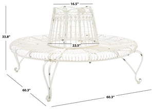 Safavieh ALLY Elegant Tree Bench with Classic Scrollwork - Timeless Iron Seating for Gardens & Patios Antique White PAT5019B