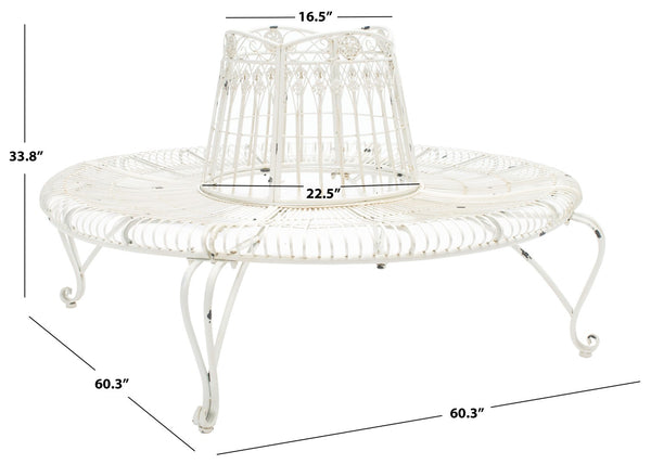 Safavieh ALLY Elegant Tree Bench with Classic Scrollwork - Timeless Iron Seating for Gardens & Patios Antique White PAT5019B