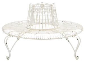 Safavieh ALLY Elegant Tree Bench with Classic Scrollwork - Timeless Iron Seating for Gardens & Patios Antique White PAT5019B