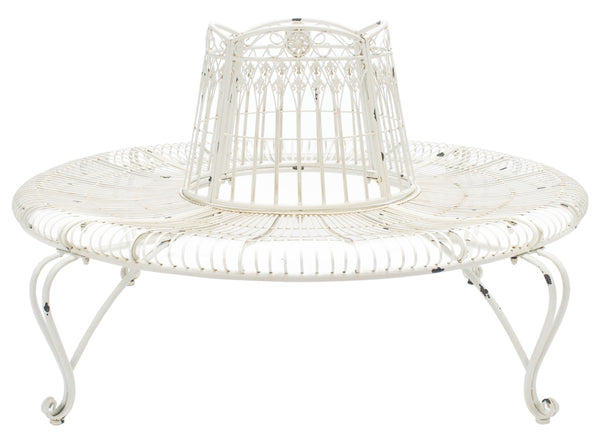 Safavieh ALLY Elegant Tree Bench with Classic Scrollwork - Timeless Iron Seating for Gardens & Patios Antique White PAT5019B