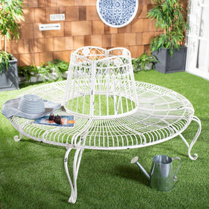 Safavieh ALLY Elegant Tree Bench with Classic Scrollwork - Timeless Iron Seating for Gardens & Patios Antique White PAT5019B