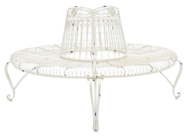Safavieh ALLY Elegant Tree Bench with Classic Scrollwork - Timeless Iron Seating for Gardens & Patios Antique White PAT5019B