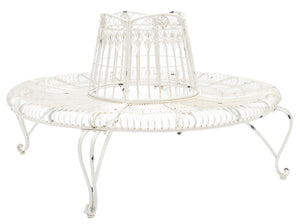 Safavieh ALLY Elegant Tree Bench with Classic Scrollwork - Timeless Iron Seating for Gardens & Patios Antique White PAT5019B