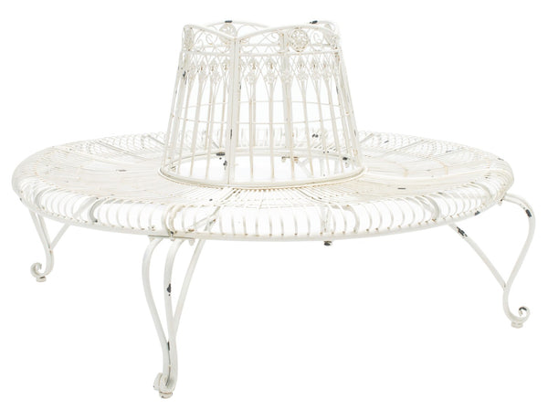 Safavieh ALLY Elegant Tree Bench with Classic Scrollwork - Timeless Iron Seating for Gardens & Patios Antique White PAT5019B