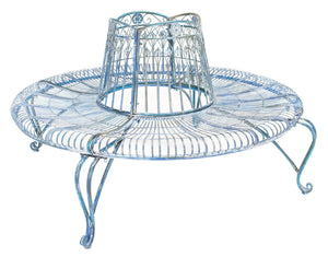 Safavieh ALLY Elegant Tree Bench with Classic Scrollwork - Timeless Iron Seating for Gardens & Patios Mossy Blue / - PAT5019C