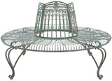 Safavieh Ally Darling Wrought Iron 60.25 Inch W Outdoor Tree Bench XII23 Antique Green Iron PAT5019D