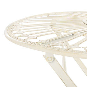 Safavieh BELEN Bistro Set - Elegant Outdoor Table and Two Chairs with Victorian Ironwork Design for Patios Pearl White / - PAT5020A